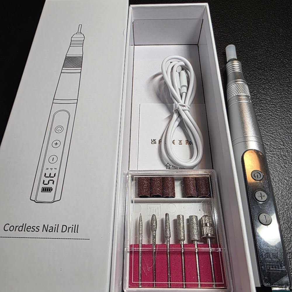 Silver Cordless Nail Drill Set